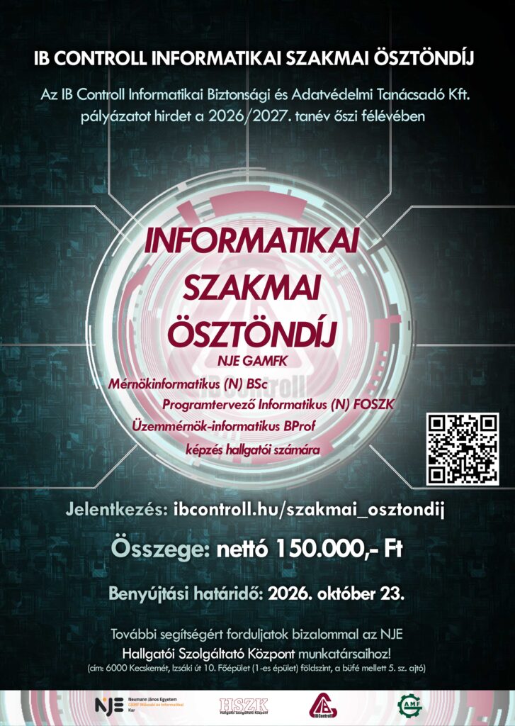 IB Controll Informatikai Szakmai Ösztöndíj – 2026/2027. tanév őszi félév